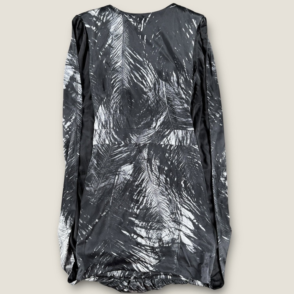 McQ Alexander McQueen Silk Feather Print Mini Dress Black White Women's 40‎